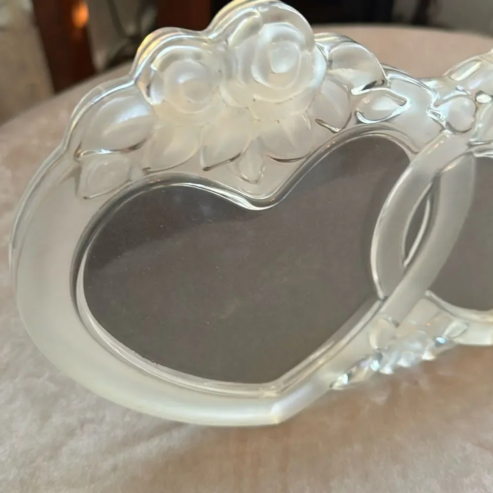 VTG Y2K Mikasa *Rosemont* COQUETTE Triple Hearts Crystal Boudoir Picture Frame
